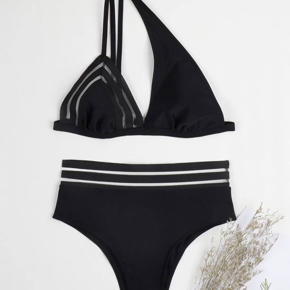 boho cut out black one shoulder bikini swim - Picture 2 of 4
